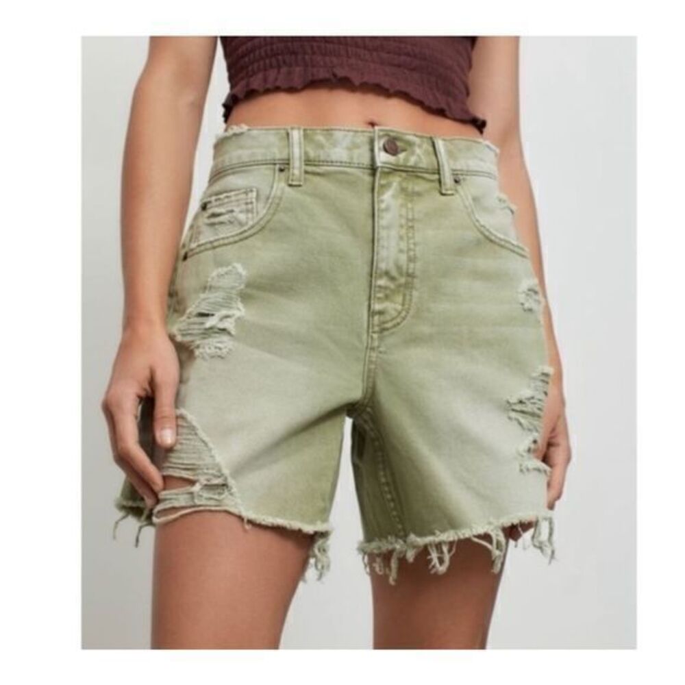 BDG Urban Outfitters Jean Shorts Womens 27 NWT Green Dropped High Waist Destroy